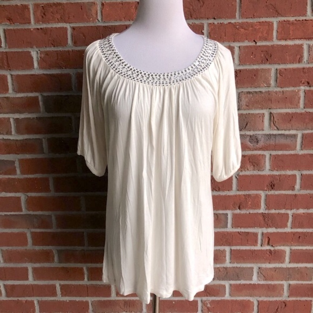 Design‎ History Jeweled Neckline Top  - Size L